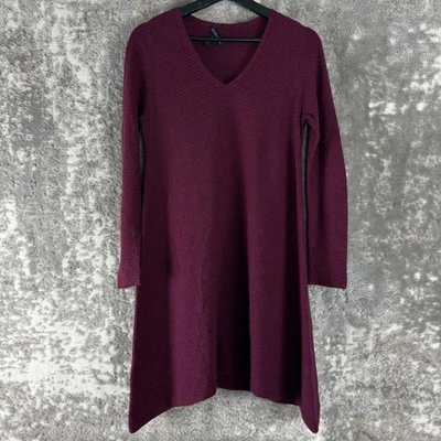 Mini Vestido Suéter Púrpura Manga Larga Eileen Fisher Talla XS Lana Merino Cuello en V Foto 1 de 4
