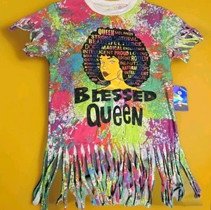 On Fire Shirt Erwachsene Medium AOP Blessed Queen Batik Fransen Splatter Melanin Afro - Bild 1 von 20