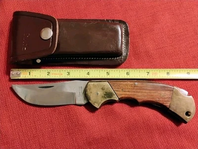 Cuchillo Big Scary Heavy Lock Blade 4" acero inoxidable latón madera cuero funda Pakistán Foto 1 de 4