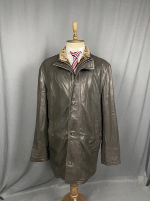 Abrigo de invierno Hugo Boss para hombre marrón cordero napa cuero aislado talla 58 Foto 1 de 4