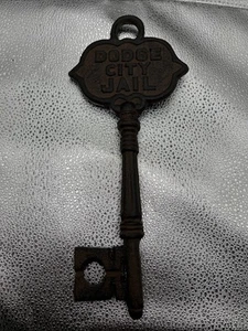 Large Heavy Vintage 11" DODGE CITY JAIL Antique Cast Brass Bronze Big KEY - Picture 1 of 7