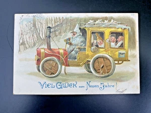 Geprägte Litho-Postkarte - Viel Glück zum Neuen Jahr! - Zwerge u. Auto - 1906 - Bild 1 von 2