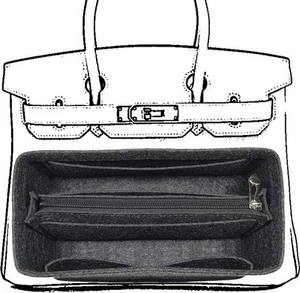 Purse Organizer Insert For Birkin 35 Bag, Felt BK-35, Gray  - Picture 1 of 6