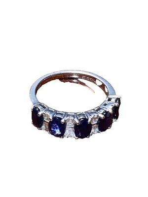 14K WHITE GOLD EFFY 3.60 TCW DIAMOND & SAPPHIRE ROYAL BLUE BAND RING SIZE 6.75 - Image 1 of 4