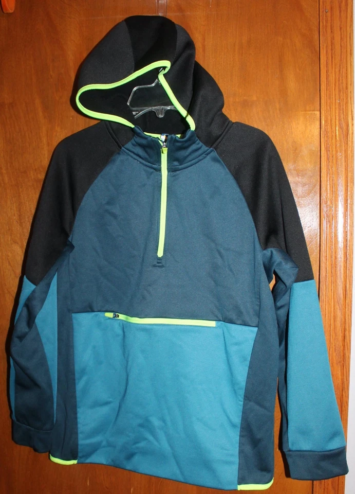 OLD NAVY SUDADERA CON CAPUCHA PERFORMANCE para niños talla 12 (azul/negro; cuarto de cremallera) perfecta Foto 1 de 1