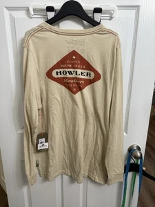 Neu mit Etikett Howler Bros Brothers langärmliges Logo-T-Shirt Large Austin hellbraun sandfarben - Bild 1 von 5