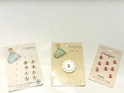 Vintage Pearlescent Pink And White Buttons, Set Of 3 On Cards, - Image 1 of 4