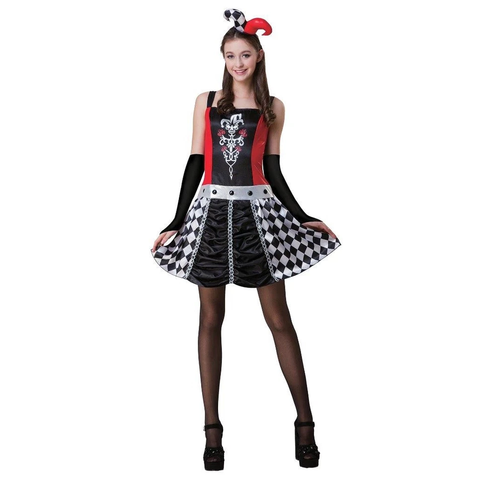 NUEVO DISFRAZ BUFÓN OSCURIDAD TOTALMENTE GHOUL ADOLESCENTES TALLA OSFM VESTIDO HALLOWEEN Foto 1 de 1