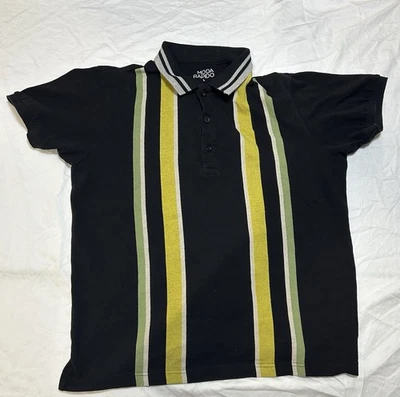 Moda Rapido Men’s Polo Size M Black Multicolor Stripes Retro 90s Street Style - Image 1 of 4