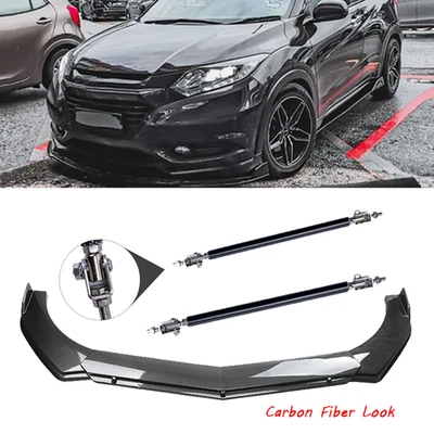 Carbon Fiber Front Bumper Lip Spoiler Splitter Strut Rod For Honda HRV HR-V Foto 1 de 4