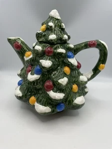 VTG Houston Harvest Ceramic Christmas Tree Teapot Hand Painted Collectible EUC - Picture 1 of 7