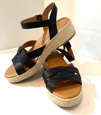 Sandalias de cuña alpargata negras Mtn Dapper blancas talla 6,5 M plataforma con correa anclés Foto 1 de 4