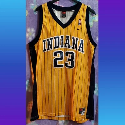 ✅️ Ron Artest Indiana Pacers Pin Stripe Gold Nike Swingman NBA Jersey #23 Men XL - Image 1 of 4