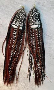 ORIGINAL Owlita Boho feather earrings RARE Festival Style Long Dangles Coachella - Picture 1 of 8