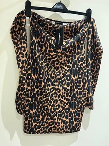 PLT Dress Size 10 New Animal Print Off The Shoulder Bodycon Long Sleeve Party - Picture 1 of 14