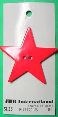 (1) VINTAGE 1-3/4" JHB 5-POINT STAR RED PLASTIC 2-HOLE BUTTON (U208) - Image 1 of 3
