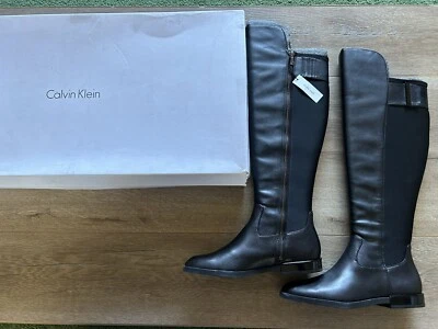 Calvin Klein Priya Vaca Seda Neopreno Negro Botas de Montar Zapatos Talla 5.5 Nuevo Foto 1 de 4