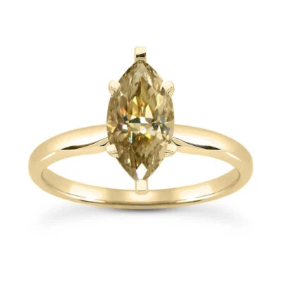 1 Carat Marquise Shape Diamond Engagement Ring Brown Color 14K Yellow Gold VS1 - Image 1 of 4