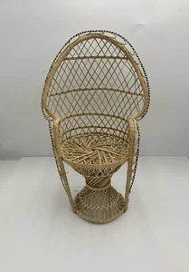 Vintage Wicker Peacock Fan Back Rattan Chair 16” Doll Plant Stand Boho Decor - Picture 1 of 5