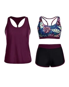 Yonique 3-teiliger sportlicher Tankini Badeanzüge für Damen mit Shorts Schwimmen Tank Tops - Bild 1 von 6