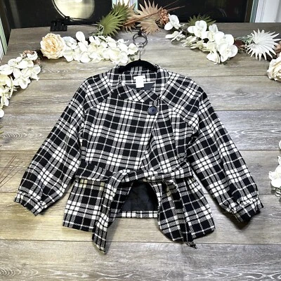 Abrigo WORTHINGTON Pea Talla Mediana Pequeña Lana Mujer NEGRO Blanco Cinturón Foto 1 de 4