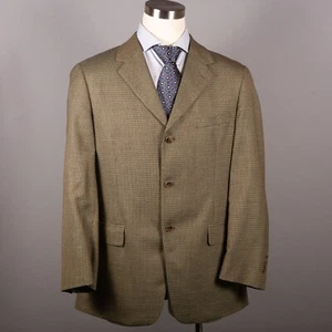 Bill Blass Mens Sport Coat 42R Brown Houndstooth 3 Button Double Vents Jacket - Picture 1 of 9