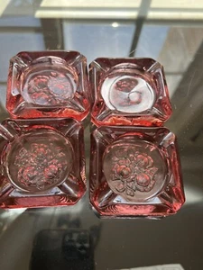 Vintage Cambridge Glass Pink Square Ashtray Set Of 4 - Picture 1 of 10
