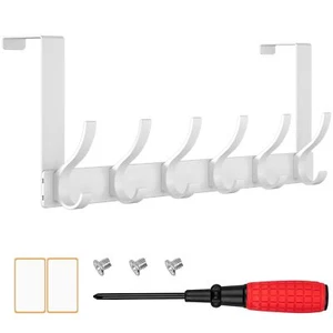 Over The Door Hooks, 12 Hooks Over The Door Hanger Hook, 15.5" L x 4.5" H Over - Picture 1 of 7