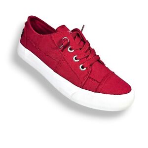 Women's Red Patchwork Fashion Slip On Sneakers Classic Low Top Canvas Shoes #7.5