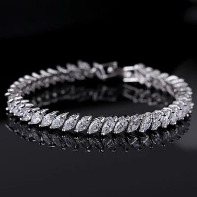 European Style Eye Shape Diamond Cut White Topaz Gems Silver Bracelets - Image 1 of 4