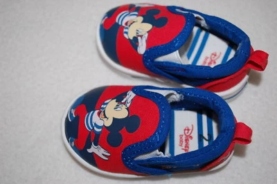 Baby Boys Shoes MICKEY MOUSE Red & Blue CANVAS Slip On Casual Loafers SIZE 2 - Image 1 of 2