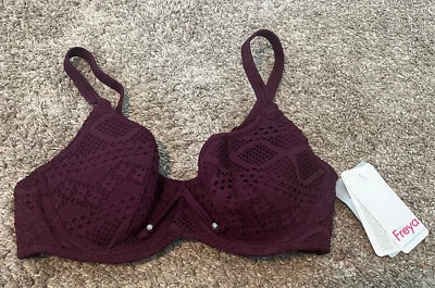 Nuevo con etiquetas Top de bikini Freya para mujer 30D púrpura corbata ganchillo ojales Foto 1 de 4