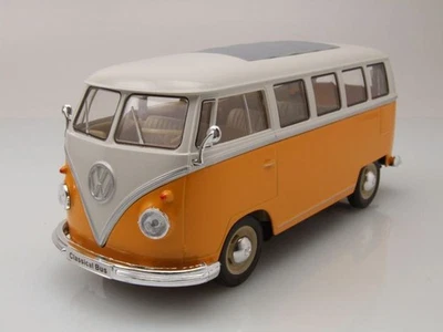 VW Classical Bus T1 1962 Giallo Modellino Auto Bianca 1:24 Welly - Immagine 1 di 4