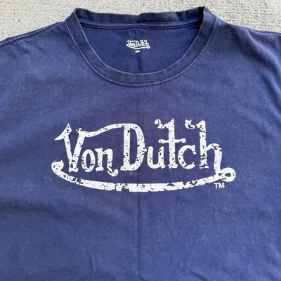 Von Dutch Logo Shirt Mens XXL Navy Washed Blue Retro Y2K Nostalgia Millenial - Image 1 of 4