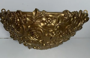 Vintage Syroco Hollywood Regency Gold Floral Resin Wall Pocket - Picture 1 of 7