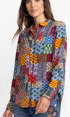 Lindo com etiquetas! Blusa Johnny Was Isadora Waves de seda GG - Imagem 1 de 4