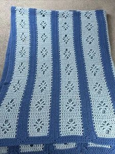 Crochet Afghan Blanket Throw Handmade Granny Purple 65x46 Chevron Floral Design - Picture 1 of 12