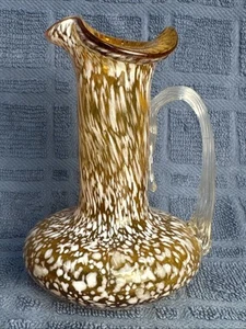 Hand Blown Art Glass pitcher Amber And White Splatter ware PILGRIM 1960s - Picture 1 of 7