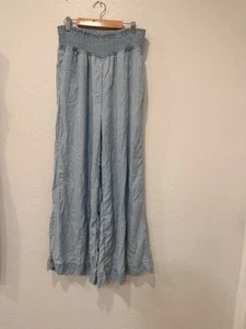 Joie Denim Chambray Size M Lyocell Wide Leg Full Length Pull On Pants Pockets - Picture 1 of 6