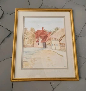 Pintura acuarela original casas rurales. firmado enmarcado 12 X 15 pulgadas - Imagen 1 de 13