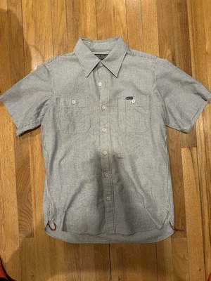 Camisa de Trabajo Iron Heart Denim 5oz Ribete Tela de Buey Manga Corta - Rayas de Nogal Foto 1 de 4