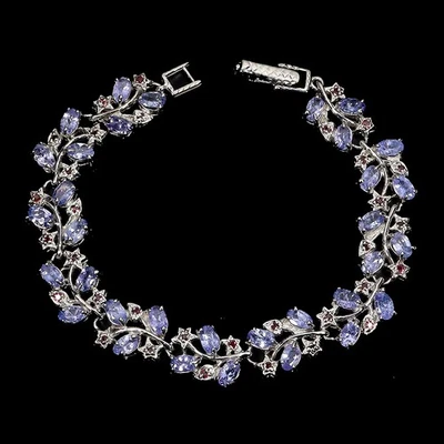 Pulsera de plata de ley 925 ovalada tanzanita rodolita granate piedras preciosas joyería 7 Foto 1 de 4