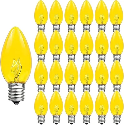 25 PACK C9 Yellow Light Bulbs 7W Christmas Night Light Replacement Bulbs E17 - Image 1 of 2