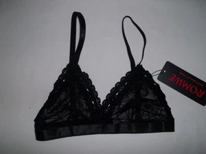 Romwe transparente Spitzenborte Spinnennetz Druck Mesh drahtlos Bralette XS schwarz neu mit Etikett Goth - Bild 1 von 2