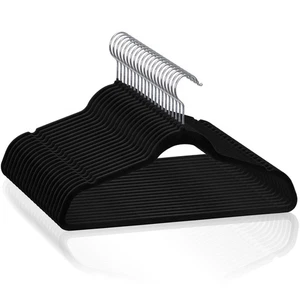 Velvet Hangers 100 Pack Non Slip Clothes Suit/Shirt/Pants Velvet Hangers Black - Afbeelding 1 van 24