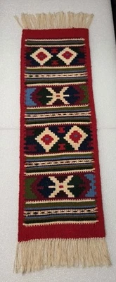 Alfombra Kilim tejida escandinava vintage corredor de mesa colgante de pared rojo verde azul  Foto 1 de 4