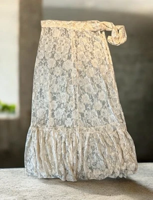 Lace Tie Waist Maxi Skirt - Cream 40” length. Beautiful vintage - Image 1 of 4