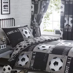 Football Bedding Range Black Choose Duvet Sets or Curtains - Picture 1 of 6