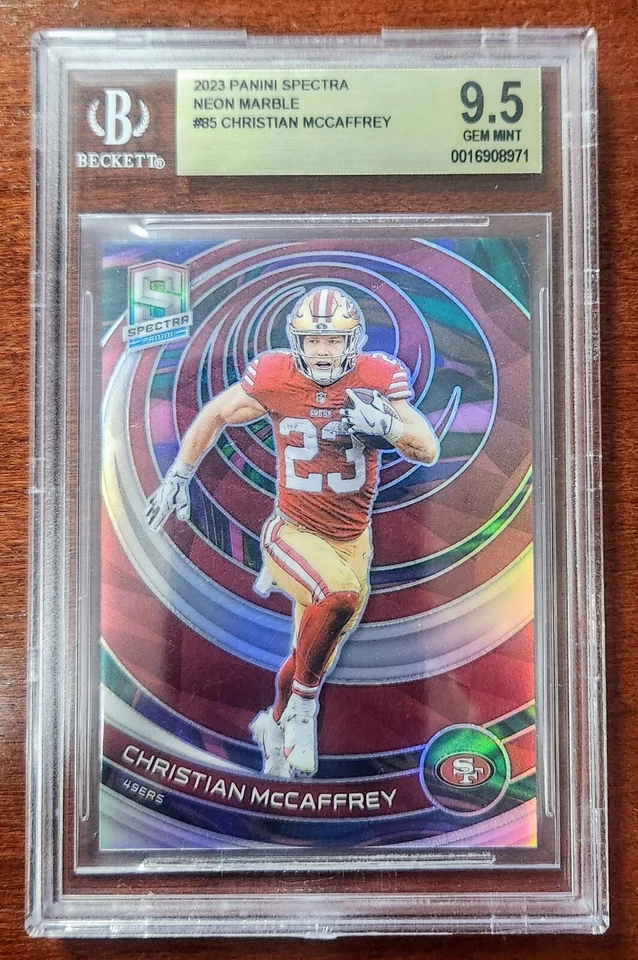 SAN FRAN 49ERS NFL 2023 Panini Spectra Neon Marble #85 Christian Mccaffrey 2/4 - Image 1 of 4