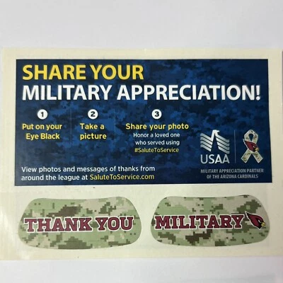SALUDO AL SERVICIO NFL ARIZONA CARDENALES EE. UU. MILITAR AGRADECIMIENTO OJO NEGRO Foto 1 de 4